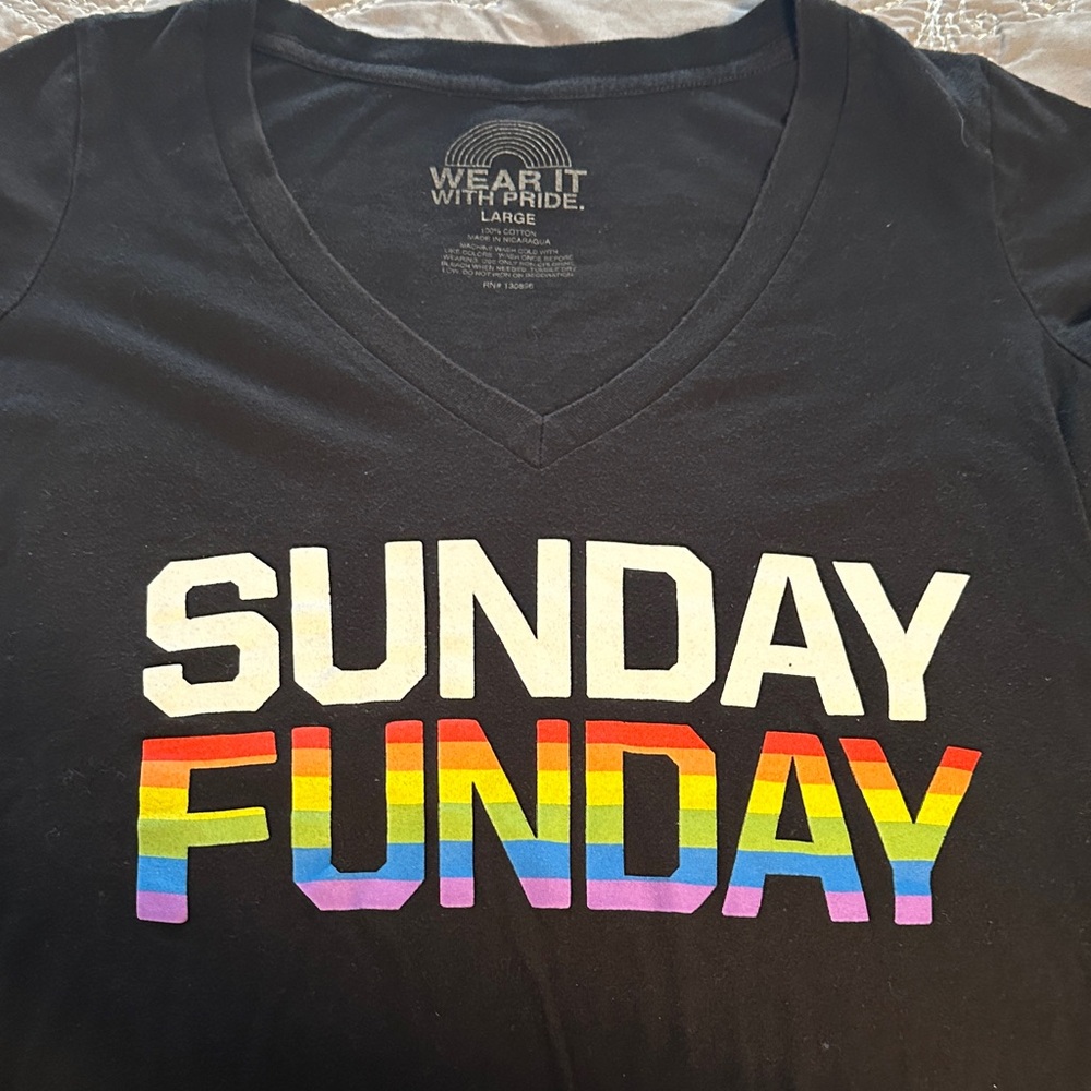 Sunday Funday Rainbow Graphic V-Neck Tee